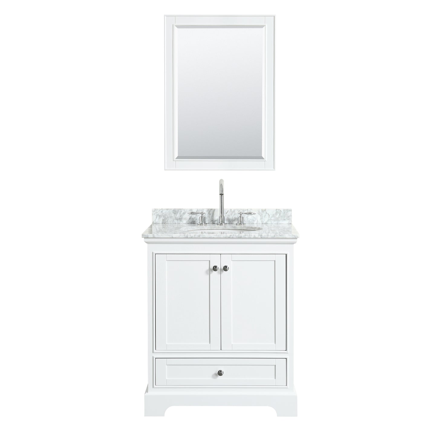 30 Inch Single Bathroom Vanity, White Carrara Marble Countertop, Undermount Oval Sink, and Medicine Cabinet - Luxe Bathroom Vanities Luxury Bathroom Fixtures Bathroom Furniture