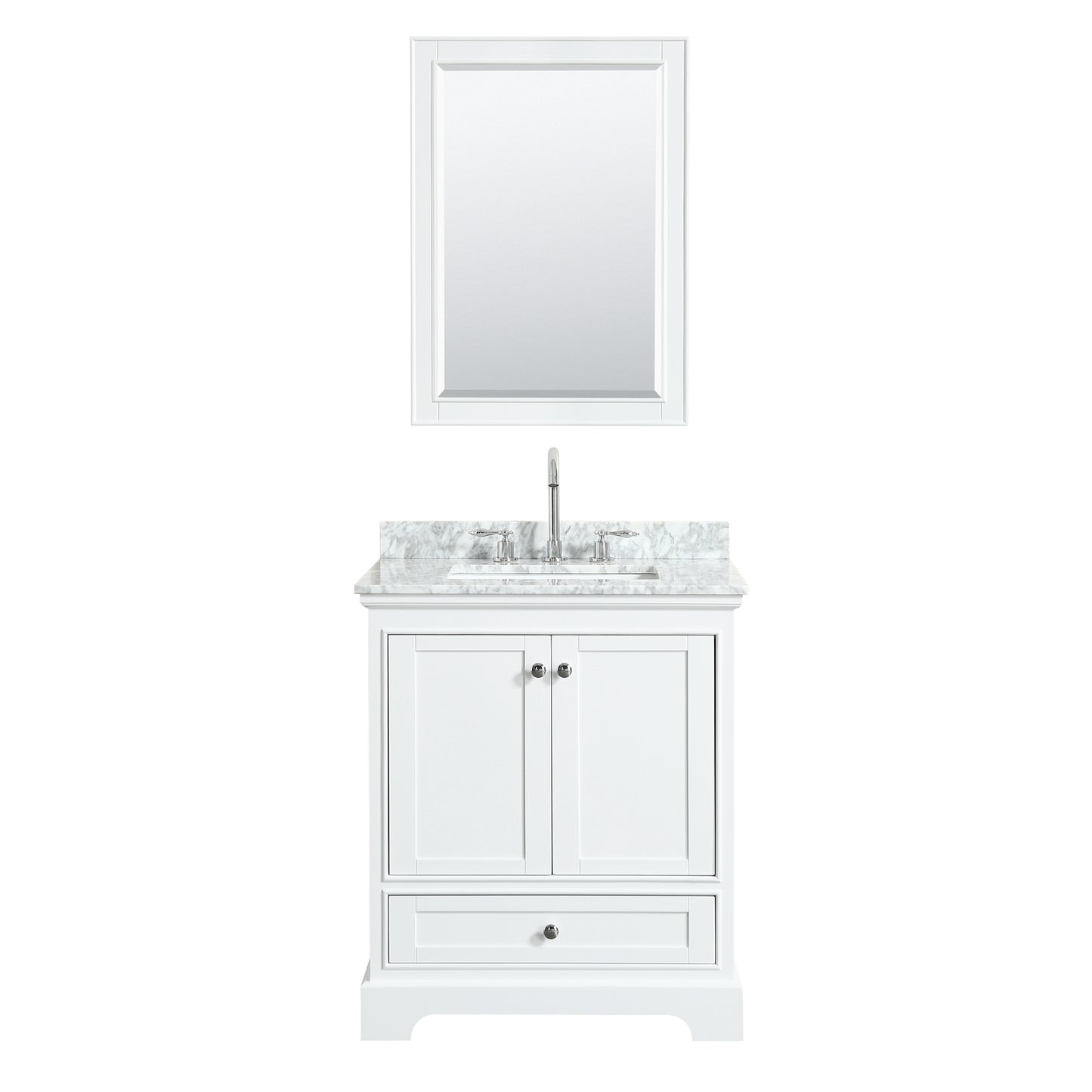 30 Inch Single Bathroom Vanity, White Carrara Marble Countertop, Undermount Square Sink, and Medicine Cabinet - Luxe Bathroom Vanities Luxury Bathroom Fixtures Bathroom Furniture