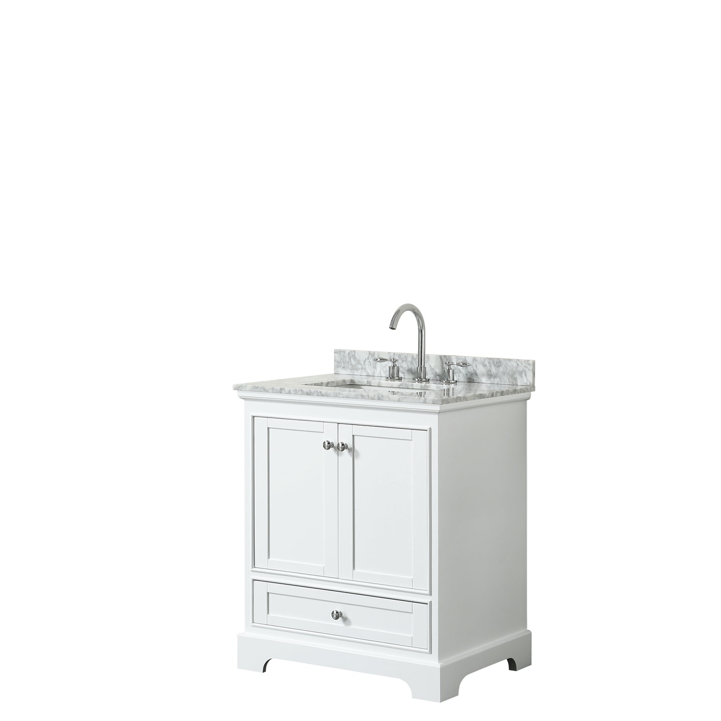 30 Inch Single Bathroom Vanity, White Carrara Marble Countertop, Undermount Square Sink, and No Mirror - Luxe Bathroom Vanities Luxury Bathroom Fixtures Bathroom Furniture