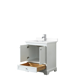 Wyndham Collection Deborah 30 Inch Single Bathroom Vanity in White Cultured Marble Countertop with Undermount Square Sink, No Mirror - Luxe Bathroom Vanities