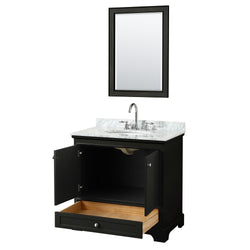 36 Inch Single Bathroom Vanity, White Carrara Marble Countertop, Undermount Oval Sink, and 24 Inch Mirror - Luxe Bathroom Vanities Luxury Bathroom Fixtures Bathroom Furniture