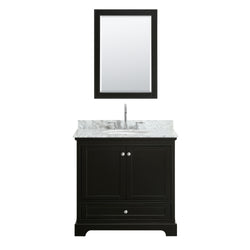 36 Inch Single Bathroom Vanity, White Carrara Marble Countertop, Undermount Oval Sink, and Medicine Cabinet - Luxe Bathroom Vanities Luxury Bathroom Fixtures Bathroom Furniture