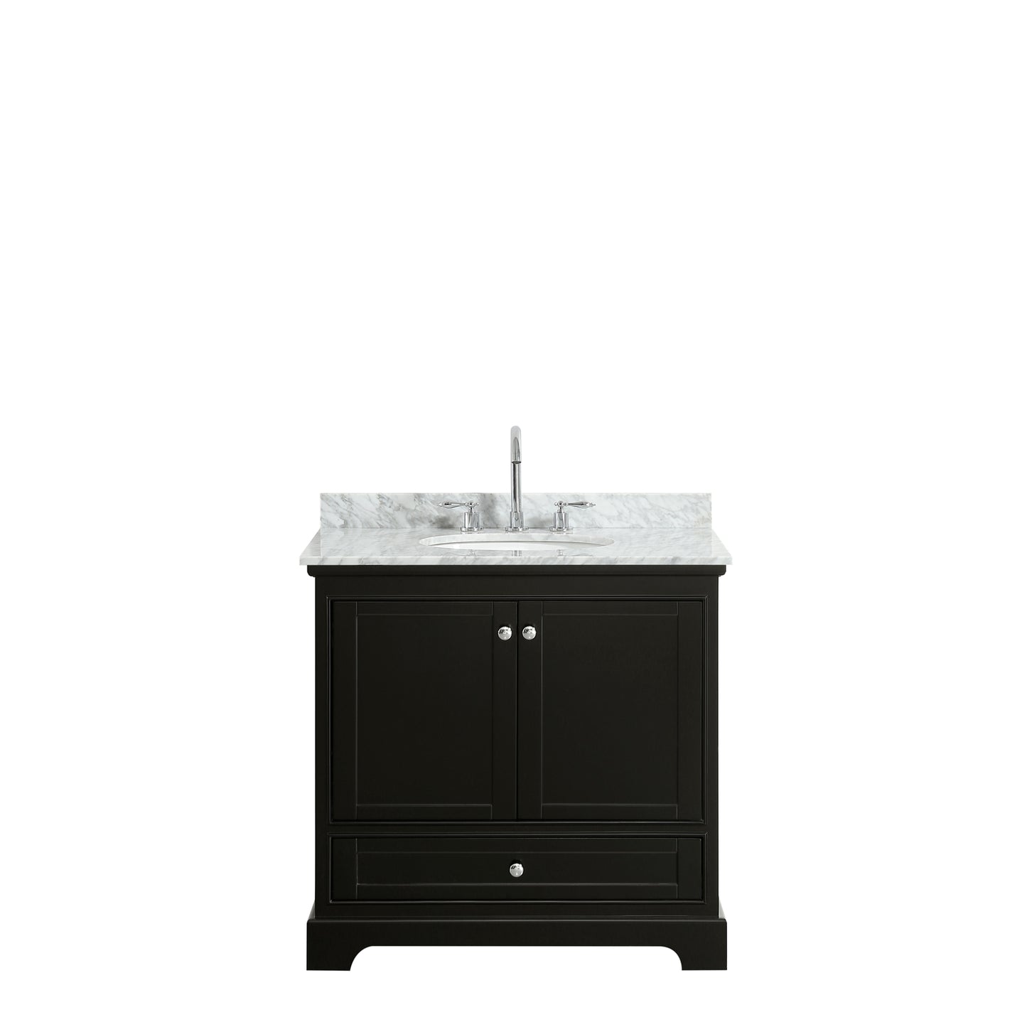 36 Inch Single Bathroom Vanity, White Carrara Marble Countertop, Undermount Oval Sink, and No Mirror - Luxe Bathroom Vanities Luxury Bathroom Fixtures Bathroom Furniture