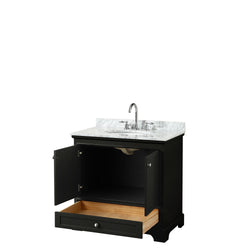 36 Inch Single Bathroom Vanity, White Carrara Marble Countertop, Undermount Oval Sink, and No Mirror - Luxe Bathroom Vanities Luxury Bathroom Fixtures Bathroom Furniture