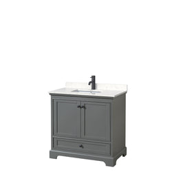 Wyndham Deborah 36 Inch Single Bathroom Vanity Carrara Cultured Marble Countertop, Undermount Square Sink in Matte Black Trim - Luxe Bathroom Vanities