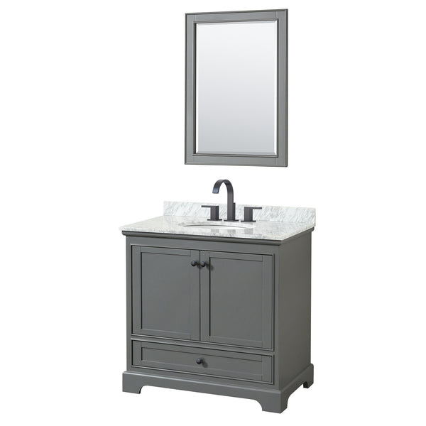 Wyndham Deborah 36 Inch Single Bathroom Vanity Undermount Oval Sink in Matte Black Trim with 24 Inch Mirror - Luxe Bathroom Vanities