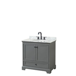 Wyndham Deborah 36 Inch Single Bathroom Vanity Undermount Oval Sink in Matte Black Trim - Luxe Bathroom Vanities