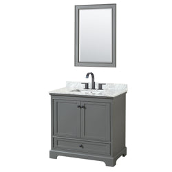 Wyndham Deborah 36 Inch Single Bathroom Vanity Undermount Square Sink in Matte Black Trim with 24 Inch Mirror - Luxe Bathroom Vanities