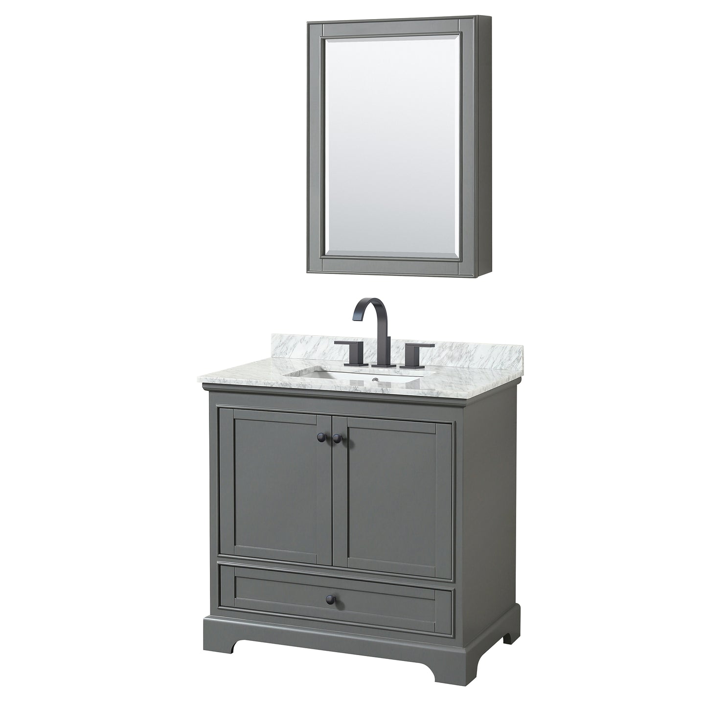 Wyndham Deborah 36 Inch Single Bathroom Vanity Undermount Square Sink in Matte Black Trim with Medicine Cabinet - Luxe Bathroom Vanities