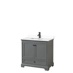 Wyndham Deborah 36 Inch Single Bathroom Vanity White Cultured Marble Countertop, Undermount Square Sink in Matte Black Trim - Luxe Bathroom Vanities