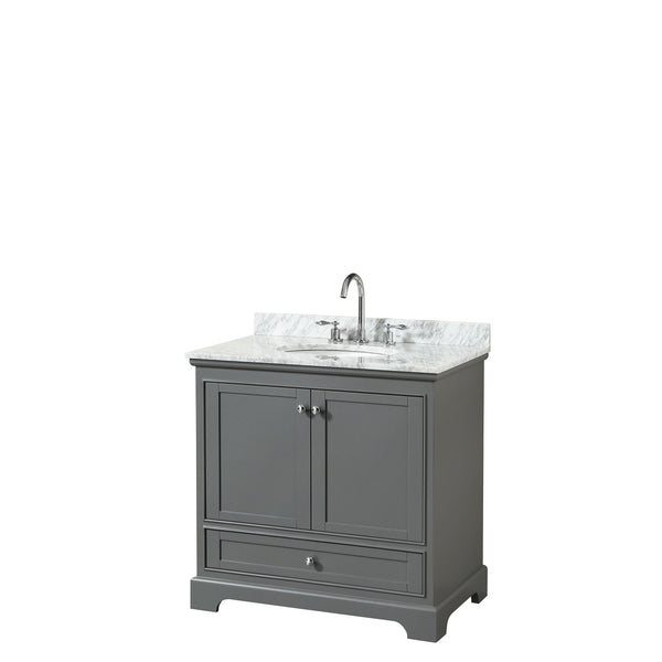 36 Inch Single Bathroom Vanity, White Carrara Marble Countertop, Undermount Oval Sink, and No Mirror - Luxe Bathroom Vanities Luxury Bathroom Fixtures Bathroom Furniture