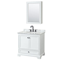 Wyndham Deborah 36 Inch Single Bathroom Vanity Undermount Square Sink in Matte Black Trim with Medicine Cabinet - Luxe Bathroom Vanities