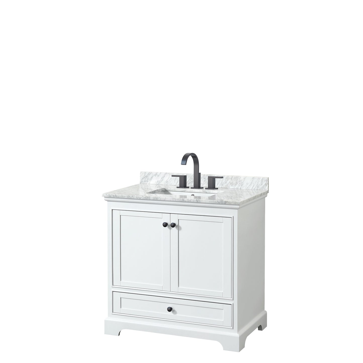 Wyndham Deborah 36 Inch Single Bathroom Vanity Undermount Square Sink in Matte Black Trim - Luxe Bathroom Vanities