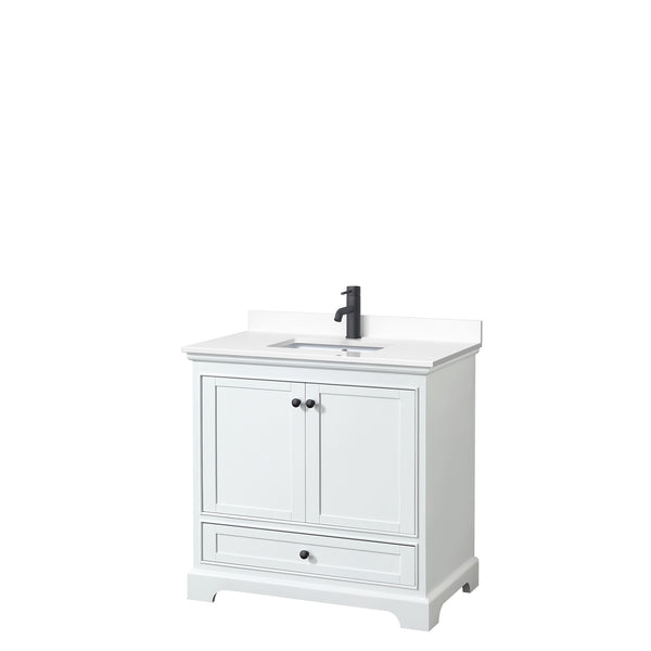 Wyndham Deborah 36 Inch Single Bathroom Vanity White Cultured Marble Countertop, Undermount Square Sink in Matte Black Trim - Luxe Bathroom Vanities