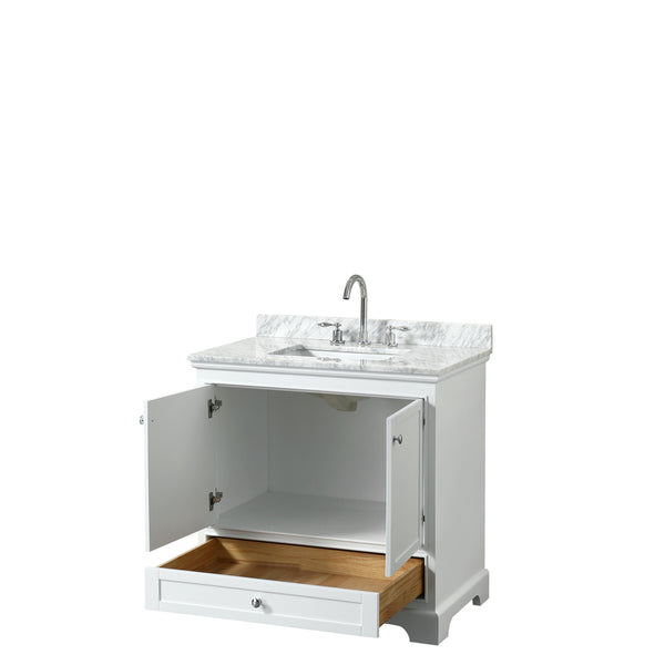 36 inch Single Bathroom Vanity, White Carrara Marble Countertop, Undermount Square Sink, and No Mirror - Luxe Bathroom Vanities Luxury Bathroom Fixtures Bathroom Furniture