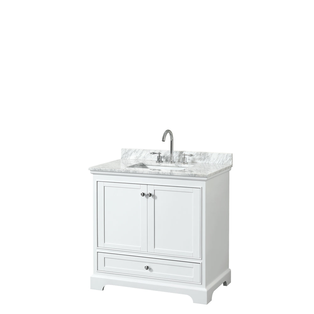 36 inch Single Bathroom Vanity, White Carrara Marble Countertop, Undermount Square Sink, and No Mirror - Luxe Bathroom Vanities Luxury Bathroom Fixtures Bathroom Furniture