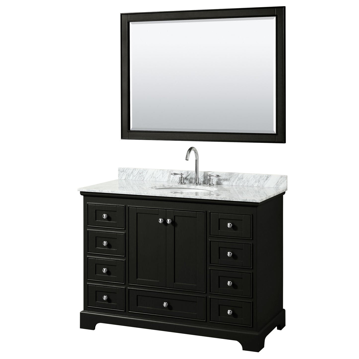 48 Inch Single Bathroom Vanity, White Carrara Marble Countertop, Undermount Oval Sink, and 46 Inch Mirror - Luxe Bathroom Vanities Luxury Bathroom Fixtures Bathroom Furniture