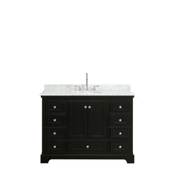 48 Inch Single Bathroom Vanity, White Carrara Marble Countertop, Undermount Oval Sink, and No Mirror - Luxe Bathroom Vanities Luxury Bathroom Fixtures Bathroom Furniture