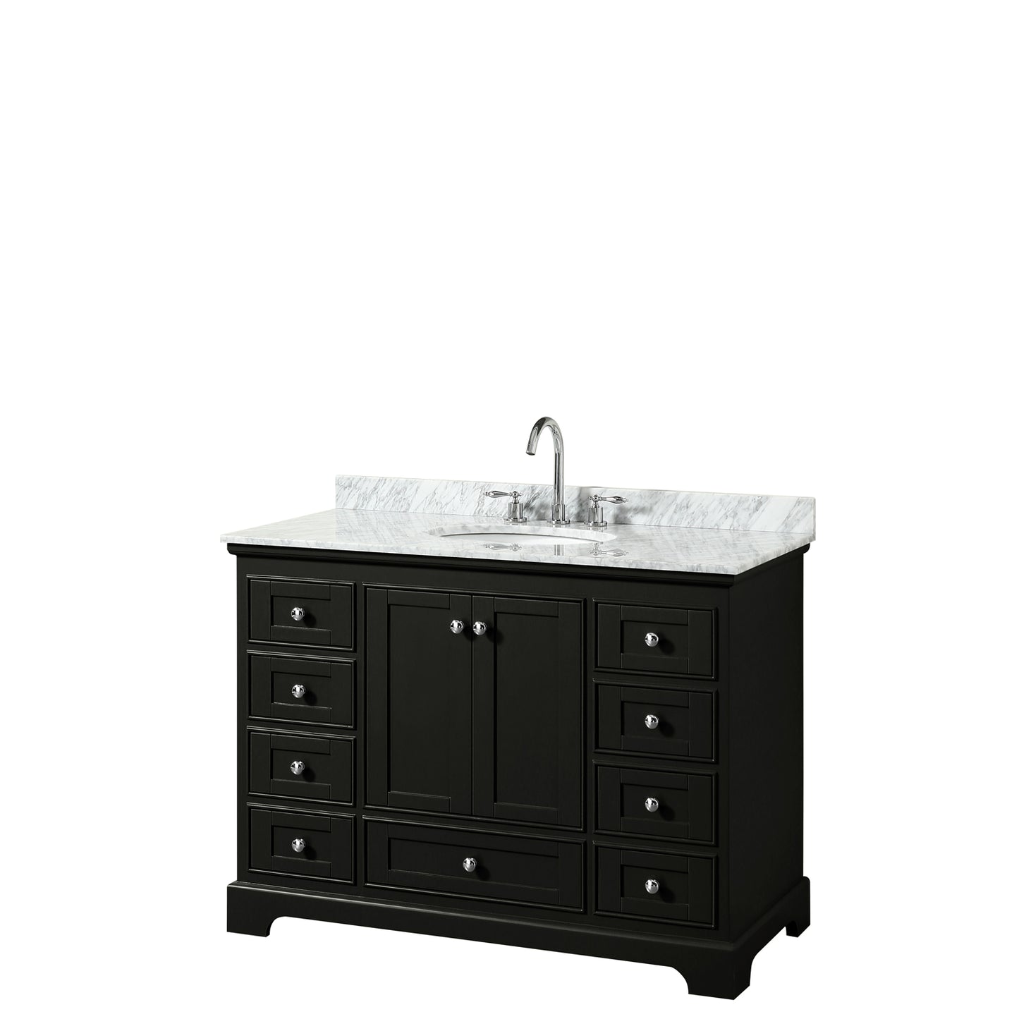 48 Inch Single Bathroom Vanity, White Carrara Marble Countertop, Undermount Oval Sink, and No Mirror - Luxe Bathroom Vanities Luxury Bathroom Fixtures Bathroom Furniture