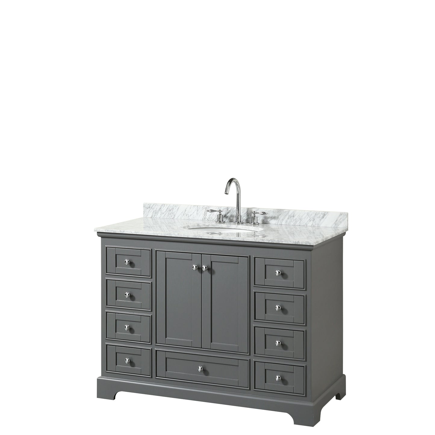 48 Inch Single Bathroom Vanity, White Carrara Marble Countertop, Undermount Oval Sink, and No Mirror - Luxe Bathroom Vanities Luxury Bathroom Fixtures Bathroom Furniture