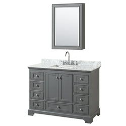 48 inch Single Bathroom Vanity, White Carrara Marble Countertop, Undermount Square Sink, and Medicine Cabinet - Luxe Bathroom Vanities Luxury Bathroom Fixtures Bathroom Furniture