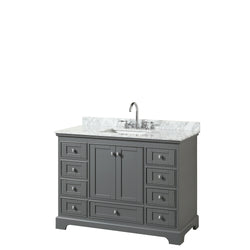 48 inch Single Bathroom Vanity, White Carrara Marble Countertop, Undermount Square Sink, and No Mirror - Luxe Bathroom Vanities Luxury Bathroom Fixtures Bathroom Furniture