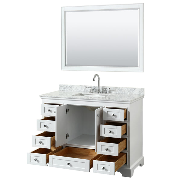 48 inch Single Bathroom Vanity, White Carrara Marble Countertop, Undermount Square Sink, and 46 inch Mirror - Luxe Bathroom Vanities Luxury Bathroom Fixtures Bathroom Furniture