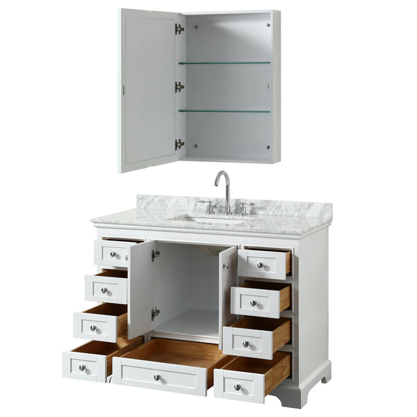 48 inch Single Bathroom Vanity, White Carrara Marble Countertop, Undermount Square Sink, and Medicine Cabinet - Luxe Bathroom Vanities Luxury Bathroom Fixtures Bathroom Furniture