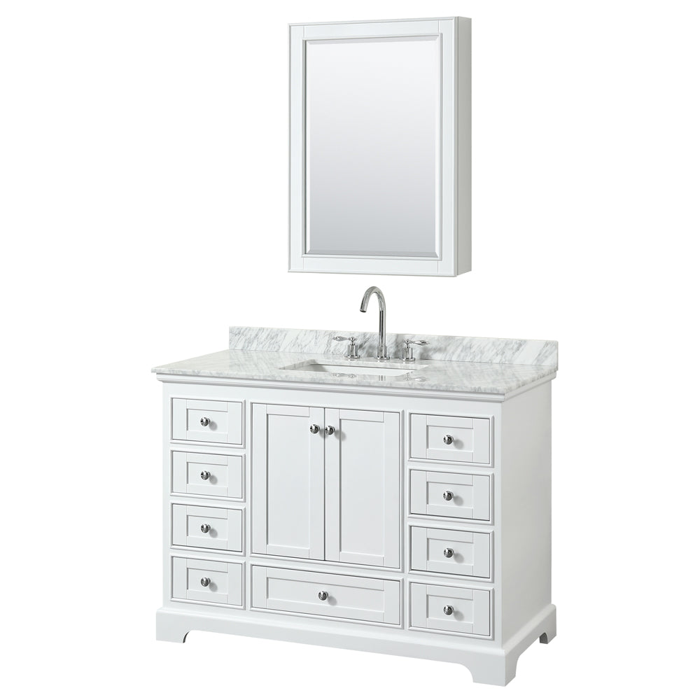 48 inch Single Bathroom Vanity, White Carrara Marble Countertop, Undermount Square Sink, and Medicine Cabinet - Luxe Bathroom Vanities Luxury Bathroom Fixtures Bathroom Furniture