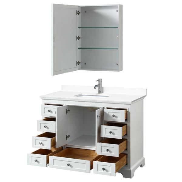 Wyndham Collection Deborah 48 Inch Single Bathroom Vanity in White, White Cultured Marble Countertop, Undermount Square Sink, Medicine Cabinet - Luxe Bathroom Vanities