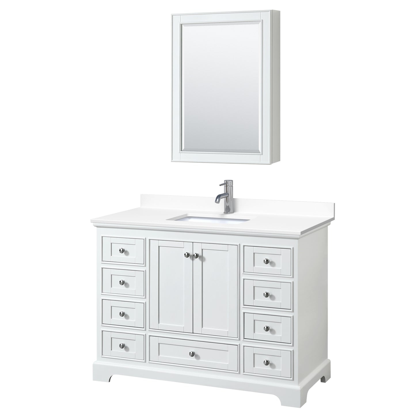 Wyndham Collection Deborah 48 Inch Single Bathroom Vanity in White, White Cultured Marble Countertop, Undermount Square Sink, Medicine Cabinet - Luxe Bathroom Vanities