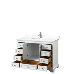 Wyndham Collection Deborah 48 Inch Single Bathroom Vanity in White, White Cultured Marble Countertop, Undermount Square Sink - Luxe Bathroom Vanities