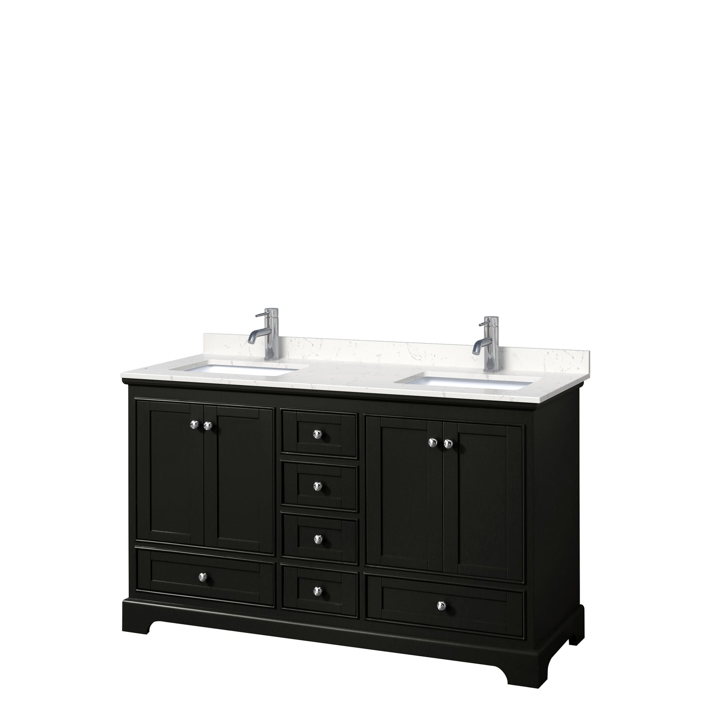 Wyndham Collection Deborah 60 Inch Double Bathroom Vanity in White with Countertop and Undermount Square Sinks, No Mirrors - Luxe Bathroom Vanities