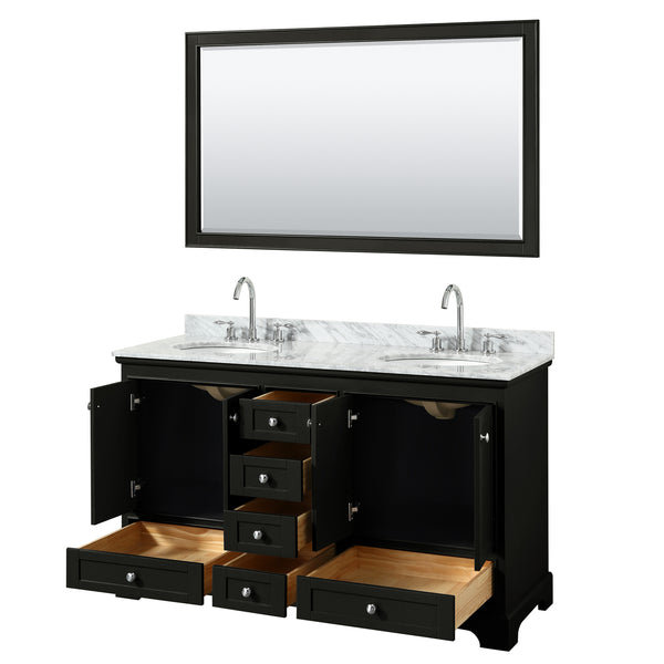 60 Inch Double Bathroom Vanity, White Carrara Marble Countertop, Undermount Oval Sinks, and 58 Inch Mirror - Luxe Bathroom Vanities Luxury Bathroom Fixtures Bathroom Furniture