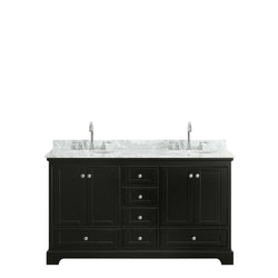 60 Inch Double Bathroom Vanity, White Carrara Marble Countertop, Undermount Oval Sinks, and No Mirrors - Luxe Bathroom Vanities Luxury Bathroom Fixtures Bathroom Furniture