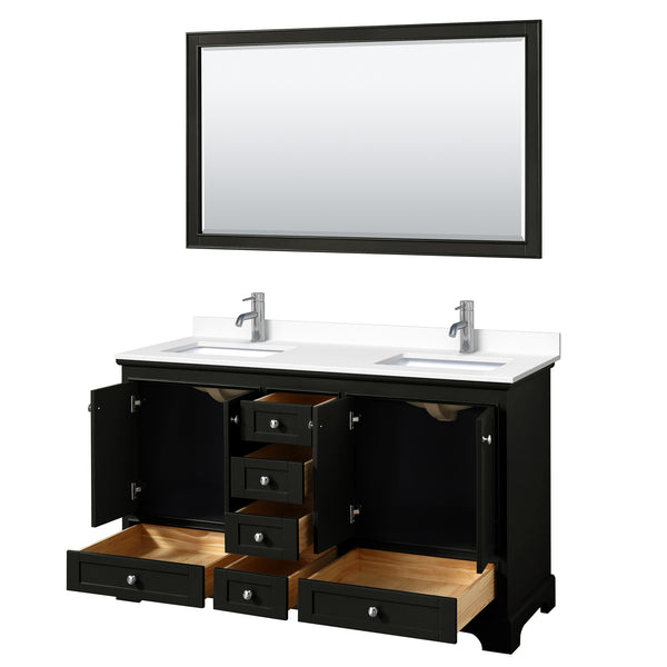 Wyndham Collection Deborah 60 Inch Double Bathroom Vanity with Countertop, Undermount Square Sinks, 58 Inch Mirror - Luxe Bathroom Vanities