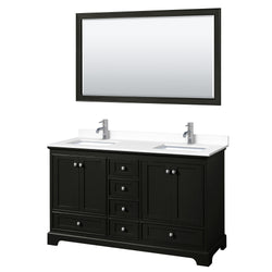 Wyndham Collection Deborah 60 Inch Double Bathroom Vanity with Countertop, Undermount Square Sinks, 58 Inch Mirror - Luxe Bathroom Vanities