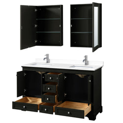 Wyndham Collection Deborah 60 Inch Double Bathroom Vanity with Countertop, Undermount Square Sinks, Medicine Cabinets - Luxe Bathroom Vanities