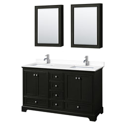 Wyndham Collection Deborah 60 Inch Double Bathroom Vanity with Countertop, Undermount Square Sinks, Medicine Cabinets - Luxe Bathroom Vanities