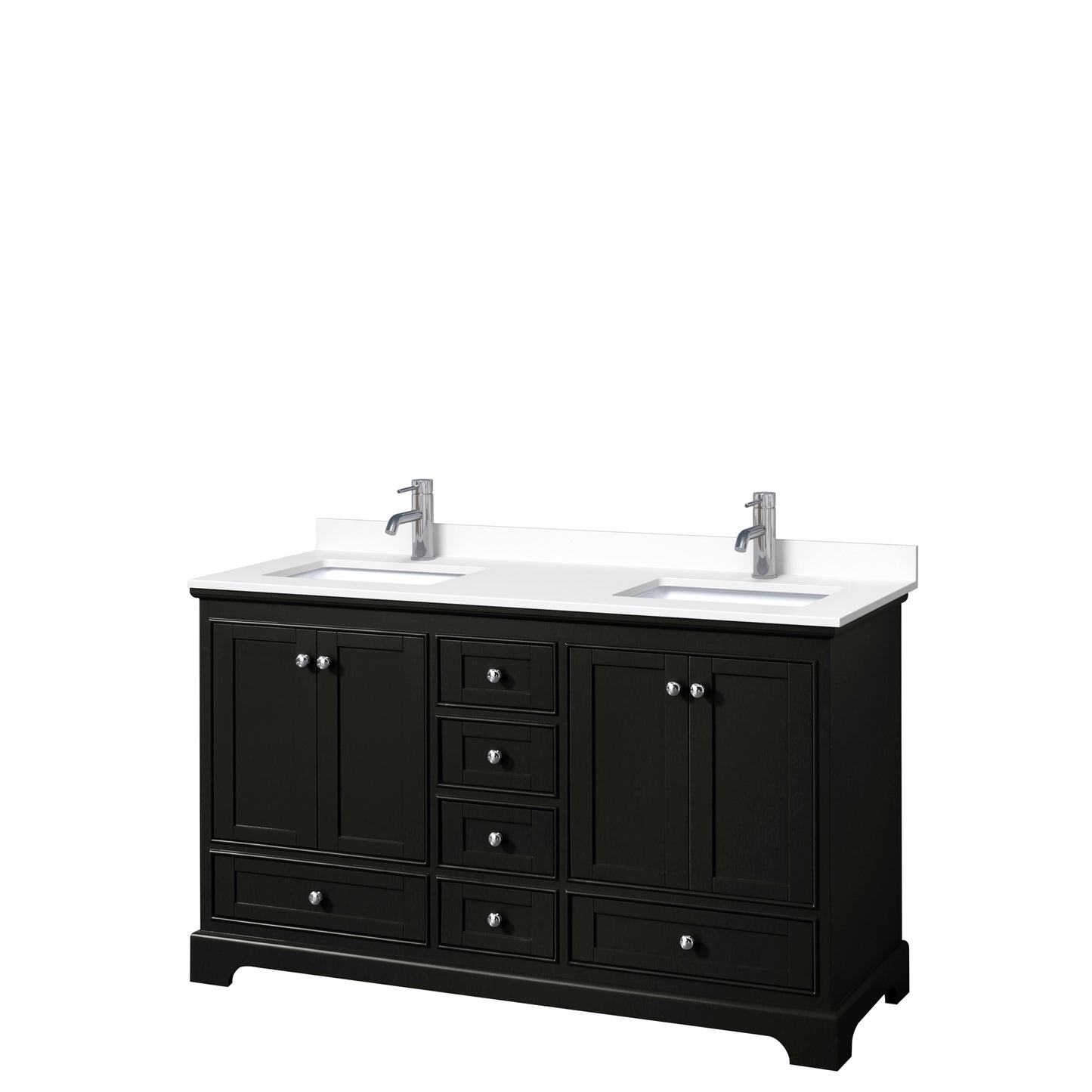 Wyndham Collection Deborah 60 Inch Double Bathroom Vanity in White with Countertop and Undermount Square Sinks, No Mirrors - Luxe Bathroom Vanities