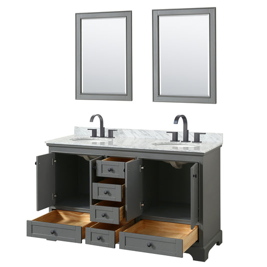Wyndham Deborah 60 Inch Double Bathroom Vanity Undermount Oval Sinks in Matte Black Trim with 24 Inch Mirrors - Luxe Bathroom Vanities