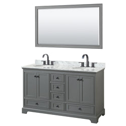 Wyndham Deborah 60 Inch Double Bathroom Vanity Undermount Oval Sinks in Matte Black Trim with 58 Inch Mirror - Luxe Bathroom Vanities