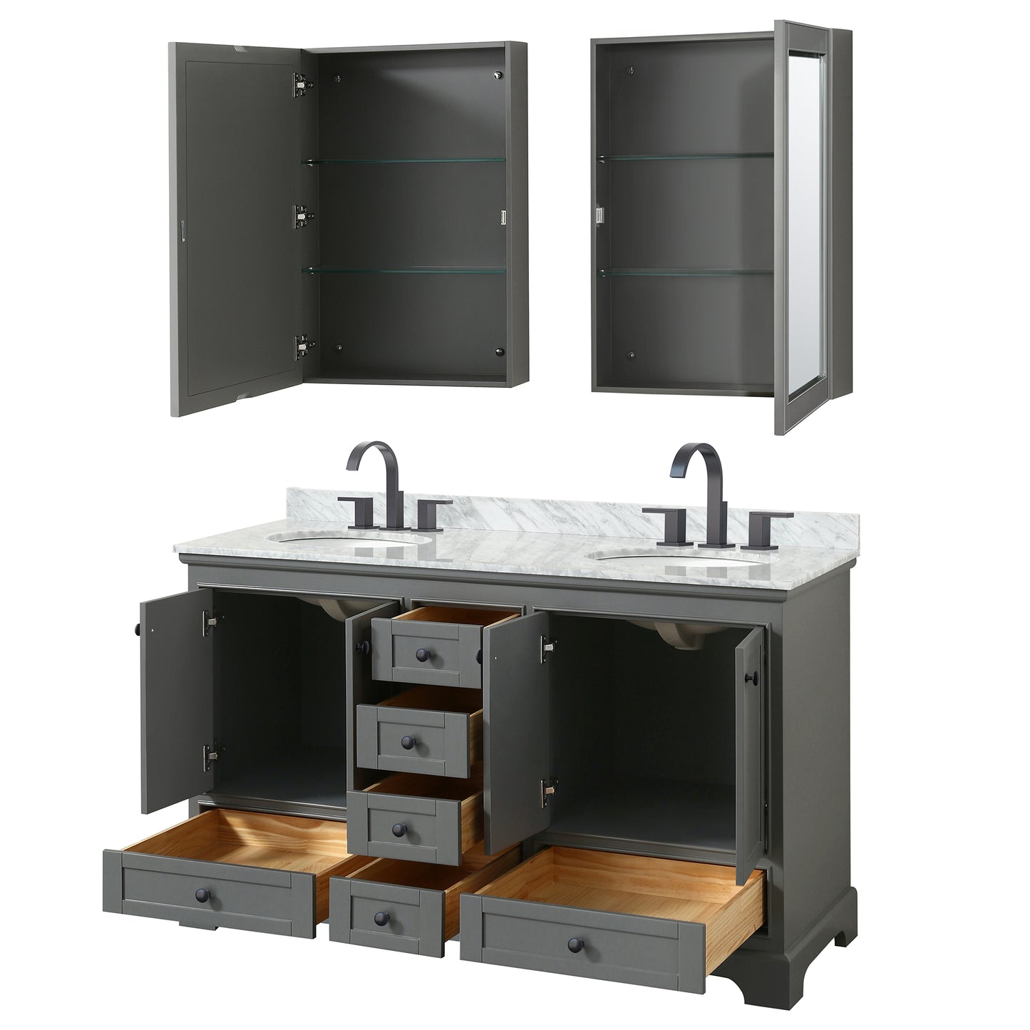 Wyndham Deborah 60 Inch Double Bathroom Vanity Undermount Oval Sinks in Matte Black Trim with Medicine Cabinets - Luxe Bathroom Vanities