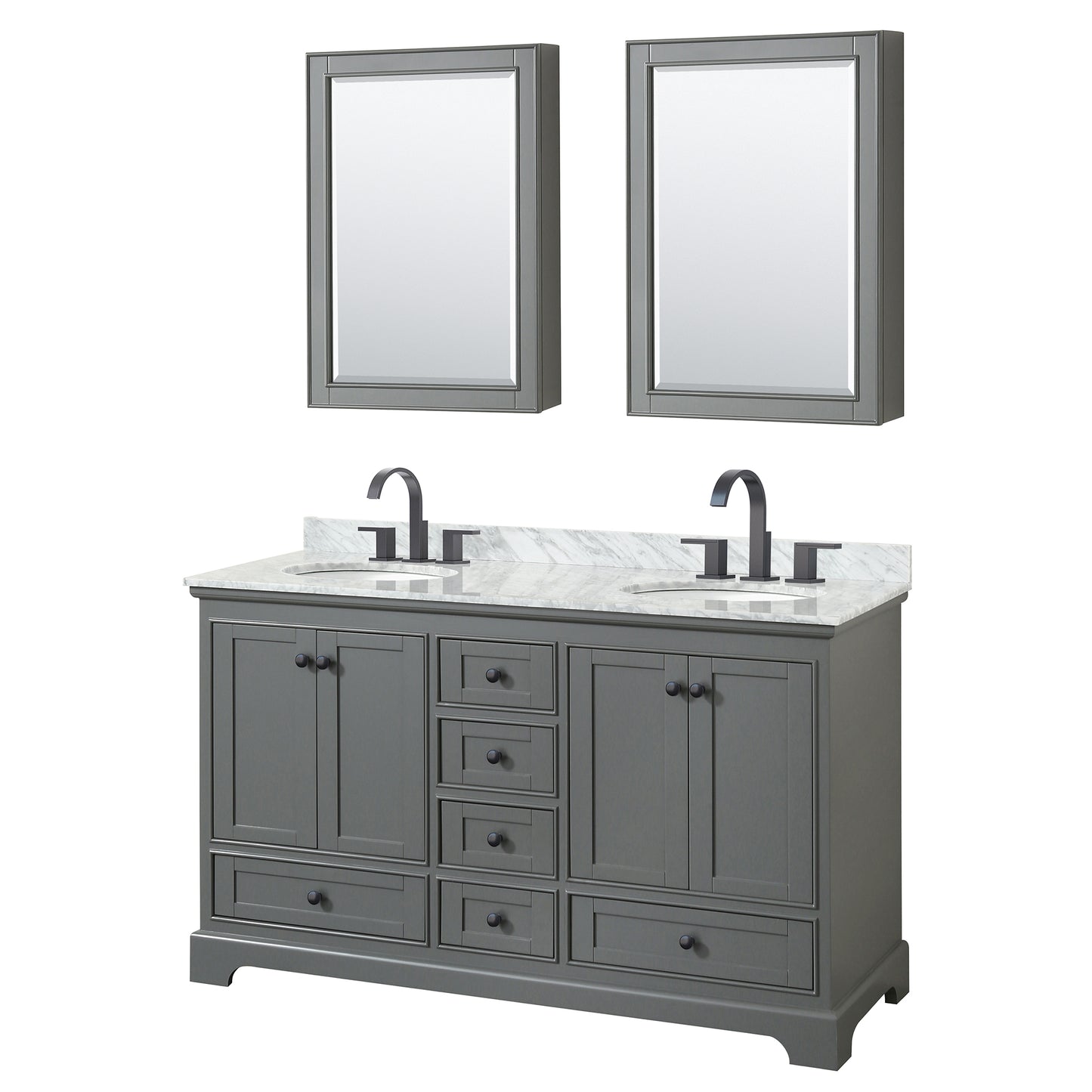 Wyndham Deborah 60 Inch Double Bathroom Vanity Undermount Oval Sinks in Matte Black Trim with Medicine Cabinets - Luxe Bathroom Vanities