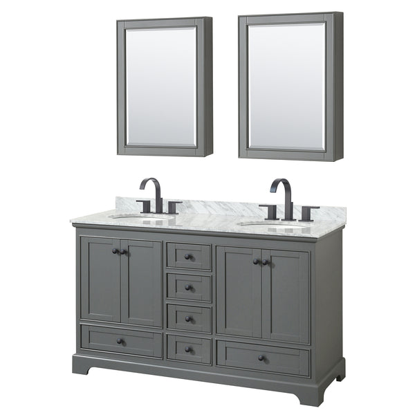 Wyndham Deborah 60 Inch Double Bathroom Vanity Undermount Oval Sinks in Matte Black Trim with Medicine Cabinets - Luxe Bathroom Vanities