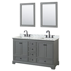 Wyndham Deborah 60 Inch Double Bathroom Vanity Undermount Square Sinks in Matte Black Trim with 24 Inch Mirrors - Luxe Bathroom Vanities