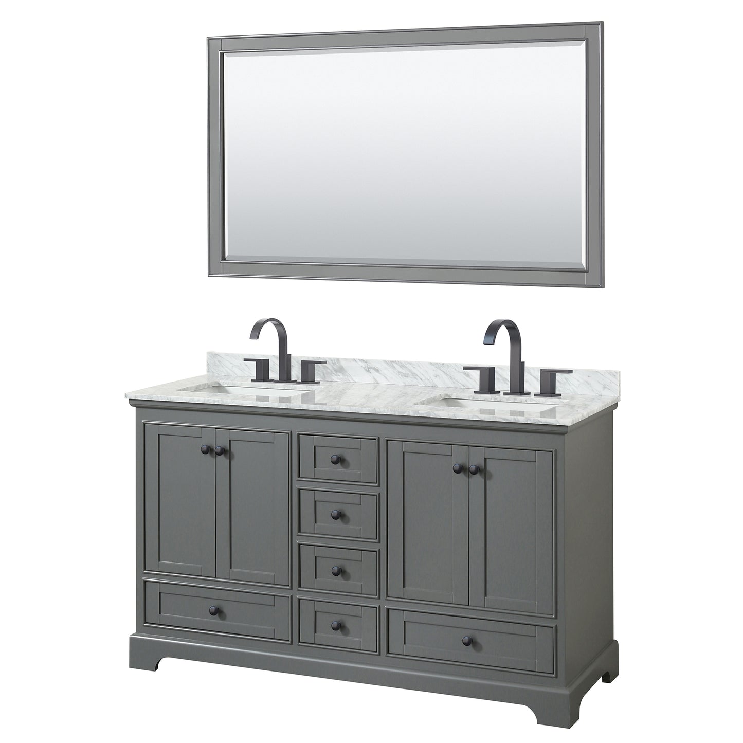 Wyndham Deborah 60 Inch Double Bathroom Vanity Undermount Square Sinks in Matte Black Trim with 58 Inch Mirror - Luxe Bathroom Vanities