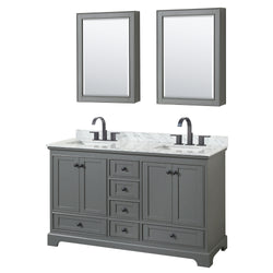 Wyndham Deborah 60 Inch Double Bathroom Vanity Undermount Square Sinks in Matte Black Trim with Medicine Cabinets - Luxe Bathroom Vanities