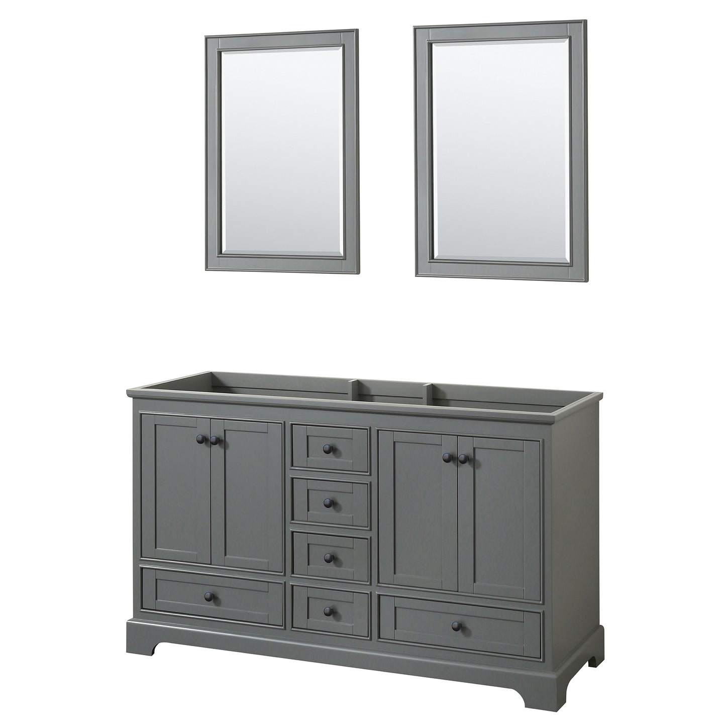 Wyndham Deborah 60 Inch Double Bathroom Vanity, No Countertop, No Sinks in Matte Black Trim with 24 Inch Mirrors - Luxe Bathroom Vanities