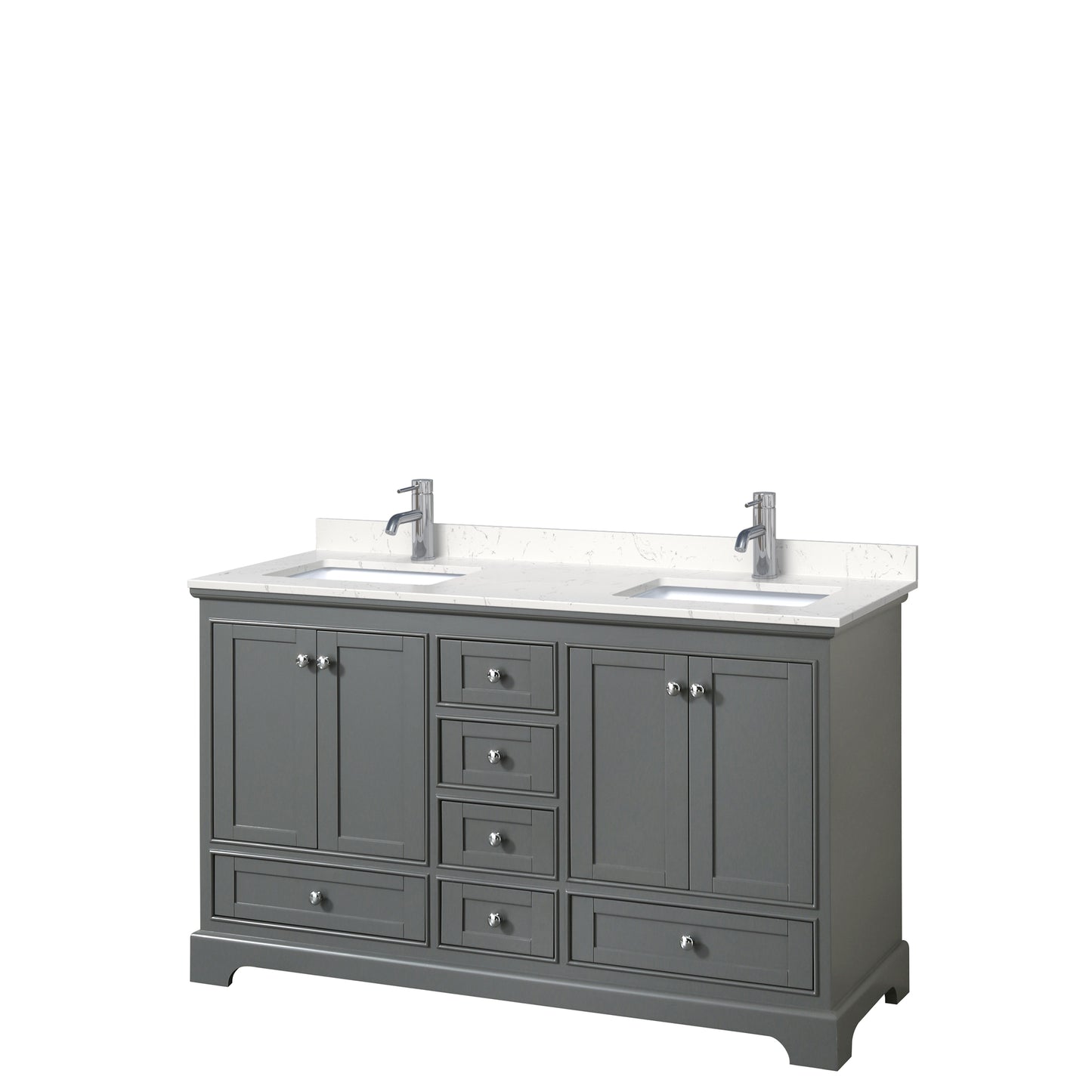 Wyndham Collection Deborah 60 Inch Double Bathroom Vanity in White with Countertop and Undermount Square Sinks, No Mirrors - Luxe Bathroom Vanities